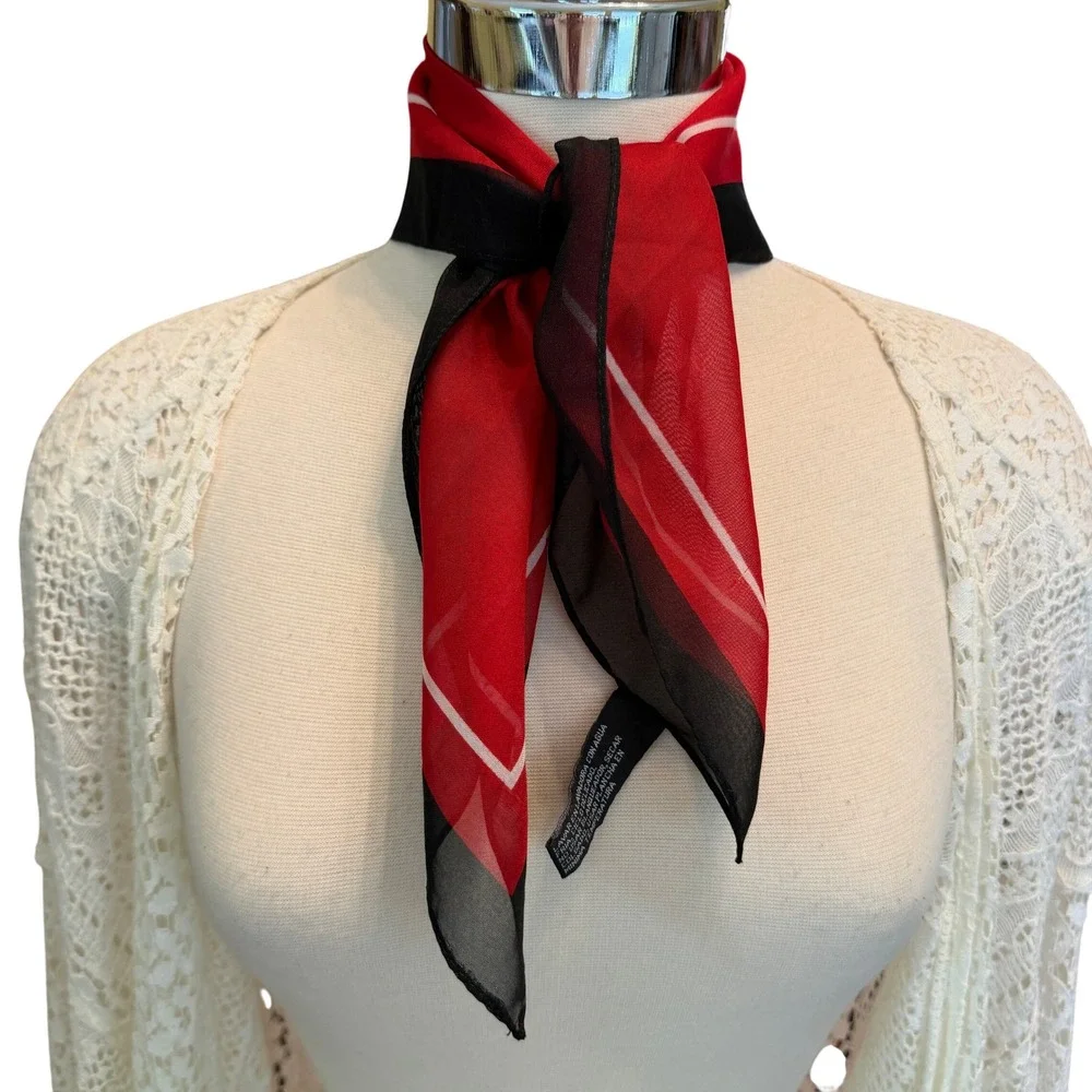 Cejon Accessories Scarf Lot‎ of 3 Red Floral Geometric Sheer Neck Scarves Italy